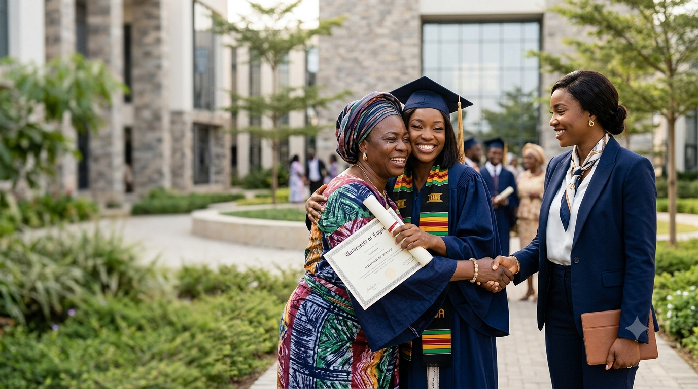 A Nigerian mother celebrating her daughter's university graduation